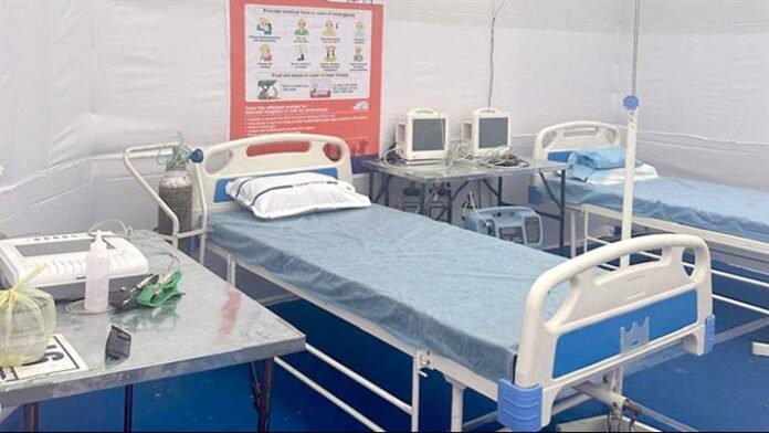 Two bedded mini ICU set up at the voting material distribution site in Sehore
